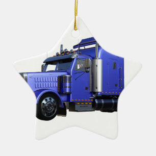 Metallic Blue Semi Tractor Trailer Truck Ceramic Tree Decoration