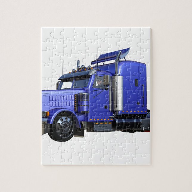 Metallic Blue Semi Tractor Trailer Truck Jigsaw Puzzle (Vertical)