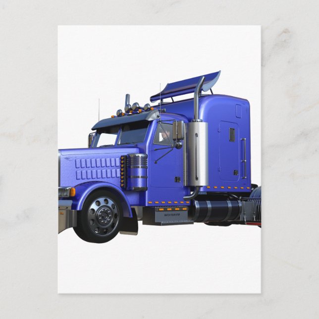 Metallic Blue Semi Tractor Trailer Truck Postcard (Front)