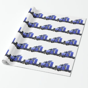 Metallic Blue Semi Tractor Trailer Truck Wrapping Paper