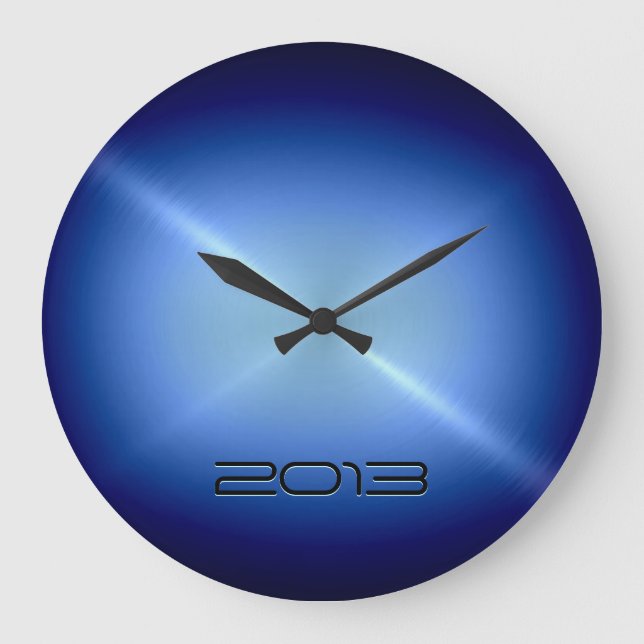 Metallic Blue Stainless Steel Metal Large Clock (Front)