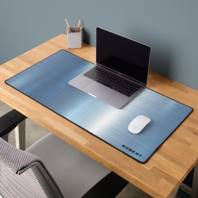 Metallic blue texture minimalistic, monogram desk mat (Office 2)