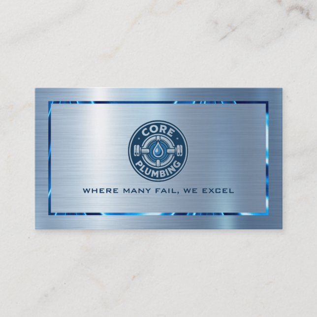 Metallic  Blue Texture Stainless Steel Look Business Card (Front)