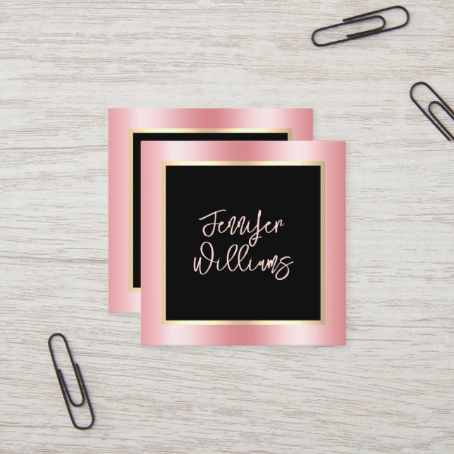 Metallic Blush Gold Makeup Artist Modern  Square Business Card (Front/Back In Situ)
