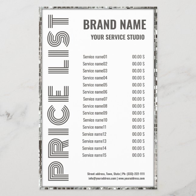 Metallic Border Beauty Salon Price List Flyer (Front)