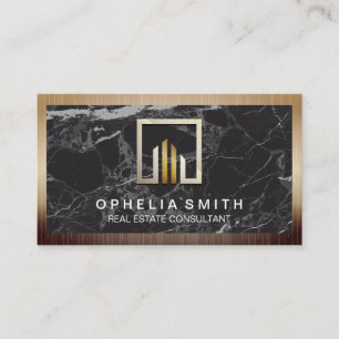 Metallic Border   Black Marble Background Business Card