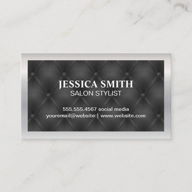 Metallic Border | Black Upholstered Background Business Card (Front)