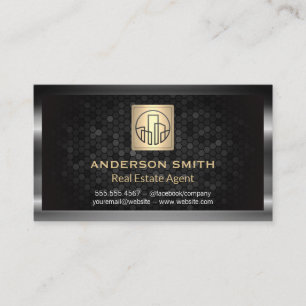Metallic Border   Gold Building Icon   Geometric Business Card