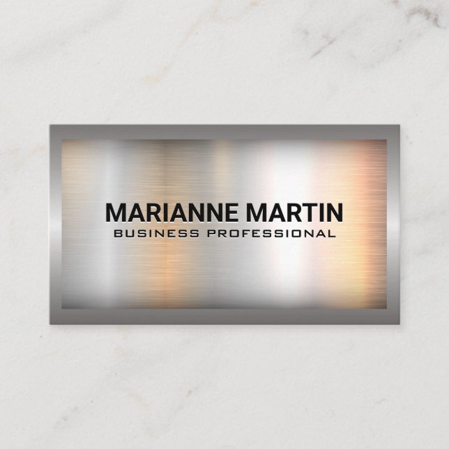 Metallic Border | Metal Brushed Background Business Card (Front)