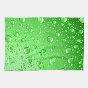 Metallic Bright Green Abstract Rain Drops Tea Towel
