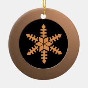 Metallic Bronze Circle and Peach Snowflake Ceramic Tree Decoration