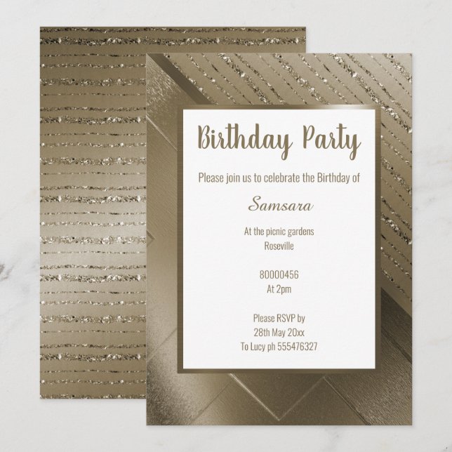 METALLIC BRONZE GLITTER PATTERN BIRTHDAY INVITATION (Front/Back)