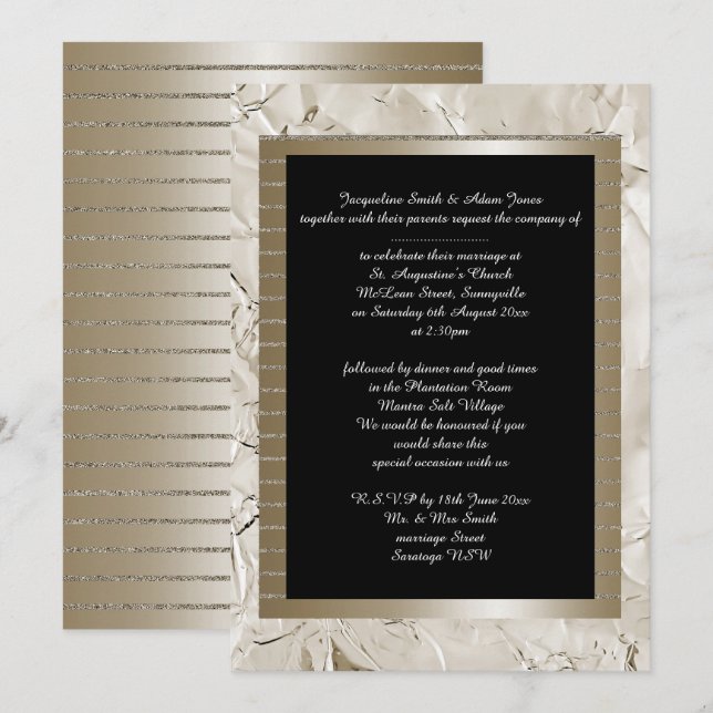 Metallic Bronze Gold Black Elegant WEDDING Invitation (Front/Back)
