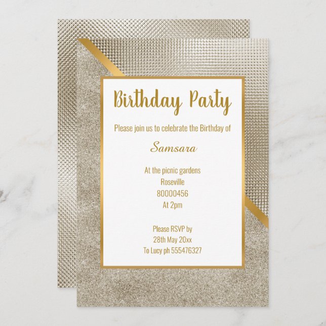 METALLIC BRONZE GOLD EMBOSS LOOK BIRTHDAY INVITATION (Front/Back)