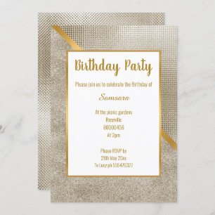 METALLIC BRONZE GOLD EMBOSS LOOK BIRTHDAY INVITATION