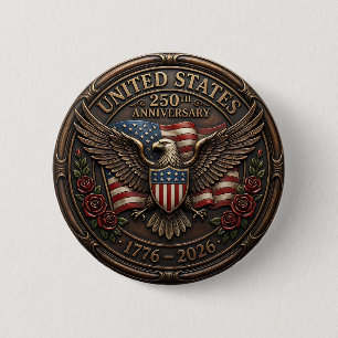 Metallic Bronze United Staes 250th Anniversary 6 Cm Round Badge