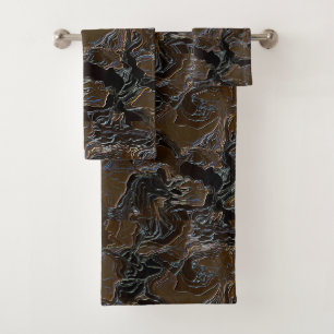Metallic Brown Camouflage Bath Towel Set