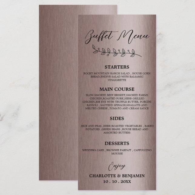 Metallic Brown Wedding Buffet Menu  (Front/Back)