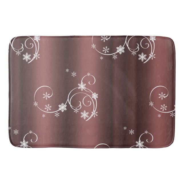 Metallic Brown White Swirls Christmas Bath Mat (Front)