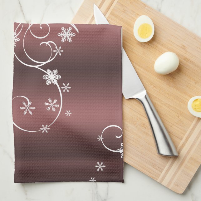 Metallic Brown White Swirls Christmas Tea Towel (Quarter Fold)