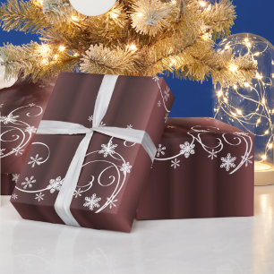 Metallic Brown, White Swirls Christmas Wrapping Paper