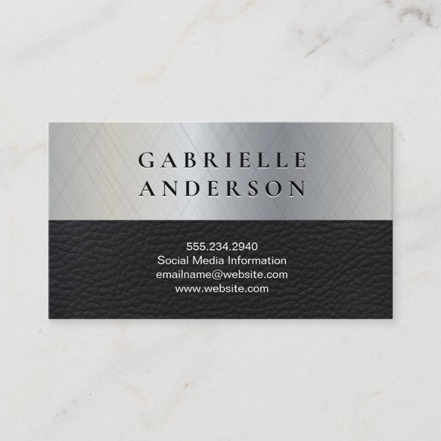 Metallic Brush | Leather Business Card (Front)