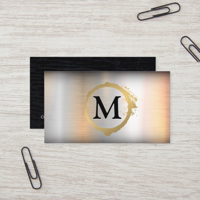 Metallic Brush | Monogram Gold Stain Business Card (Front/Back In Situ)