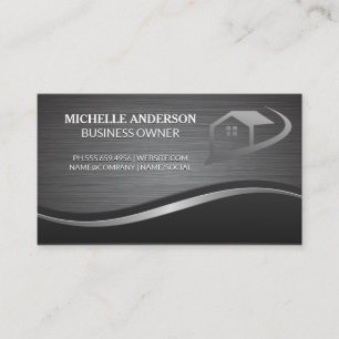 Metallic Brushed and Wave Background Real Estate Business Card