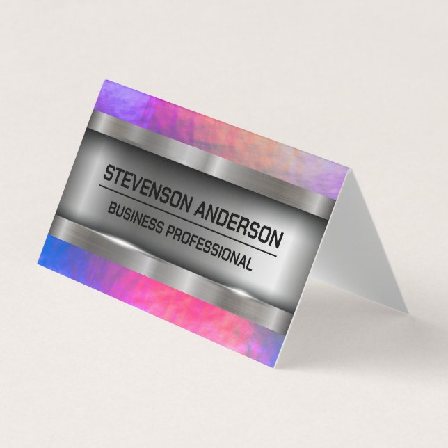 Metallic Brushed | Colourful Texture Background Business Card (Front)