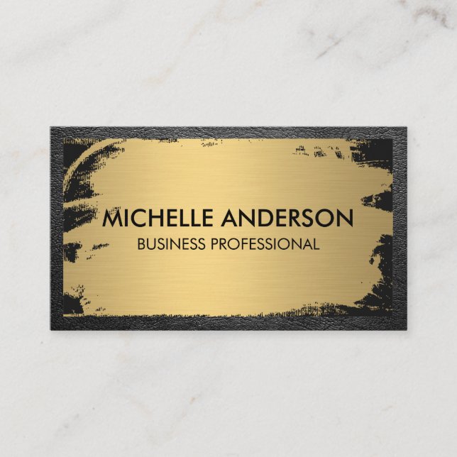 Metallic Brushed Gold | Leather Border Business Card (Front)
