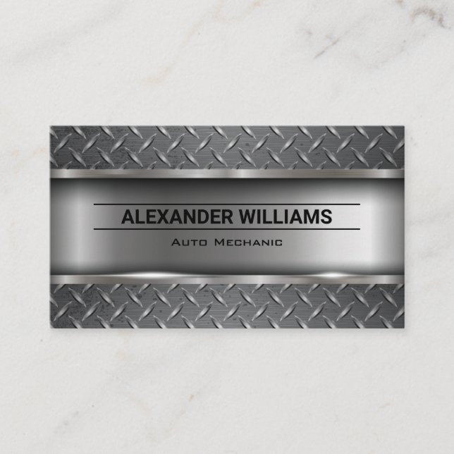 Metallic Brushed Industrial Diamond Plated Steel Business Card (Front)