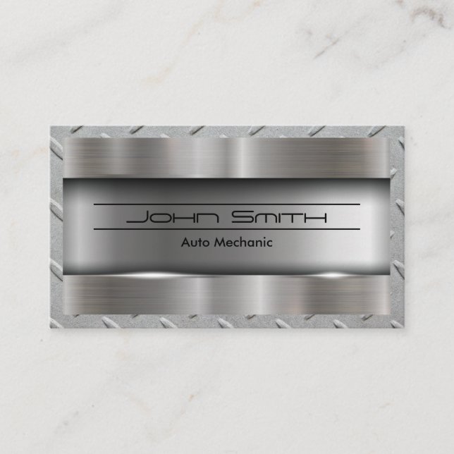 Metallic Brushed Industrial | Steel Border Business Card (Front)