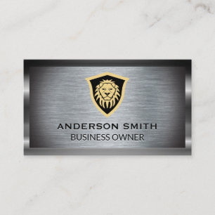 Metallic Brushed Lion Shield Business Card