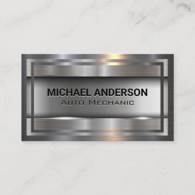 Metallic Brushed | Metal Borders Business Card (Front)