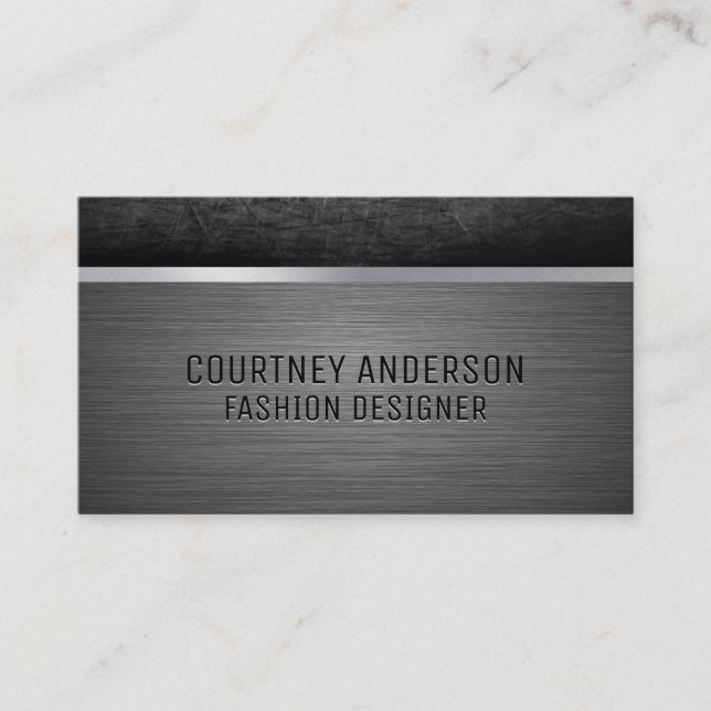 Metallic Brushed | Scratched  Metal Trim Business Card (Front)