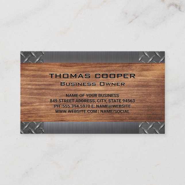 Metallic Brushed Shine | Diamond Plated | Wood Business Card (Front)