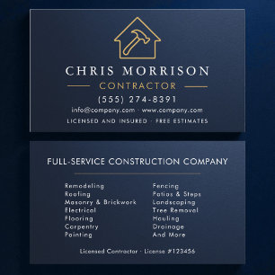 Metallic Building Construction Navy Blue Business Card