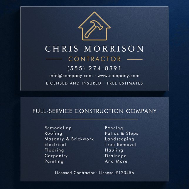 Metallic Building Construction Navy Blue   Business Card (Creator Uploaded)