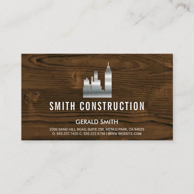 Metallic Building | Wood | Carpentry Business Card (Front)