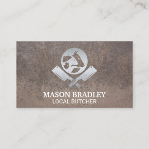 Metallic Butcher Logo Grunge Background Business Card