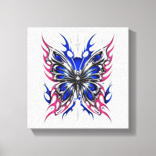 Metallic Butterfly Blue Pink Flame Wings – Gothic  Canvas Print