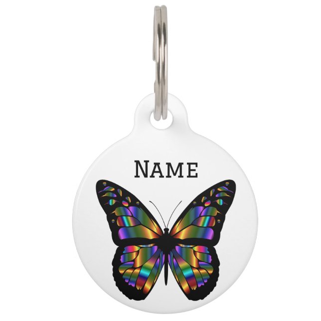 Metallic Butterfly on White Pet Tag (Front)