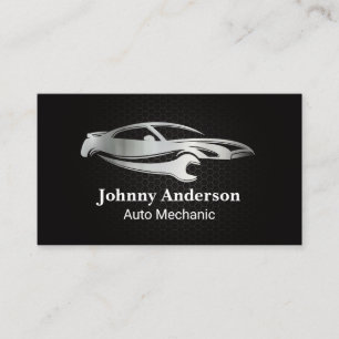 Metallic Carbon Fiber Pattern Car Wrench Logo Business Card