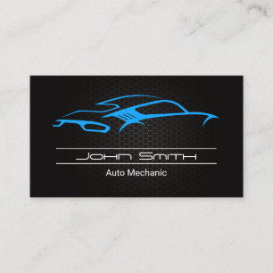 Metallic Carbon Fibre   Blue Sports Car Logo Business Card