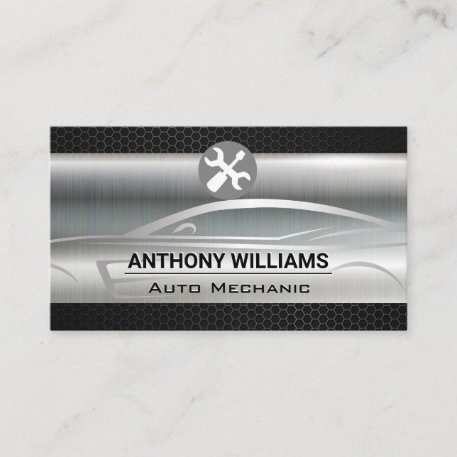 Metallic Carbon Fibre | Car Illustration Business Card (Front)