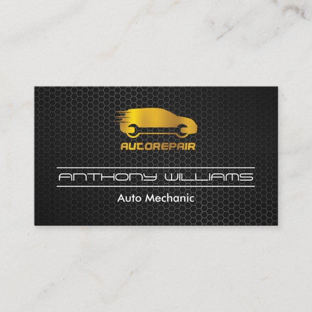 Metallic Carbon Fibre Gold Auto Logo Business Card (Front)
