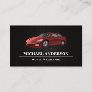 Metallic Carbon Pattern Red Car Logo Business Card