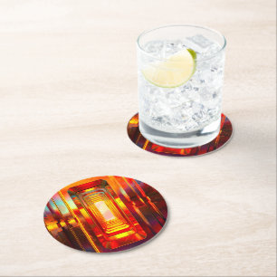 Metallic Celestial Sky Round Paper Coaster