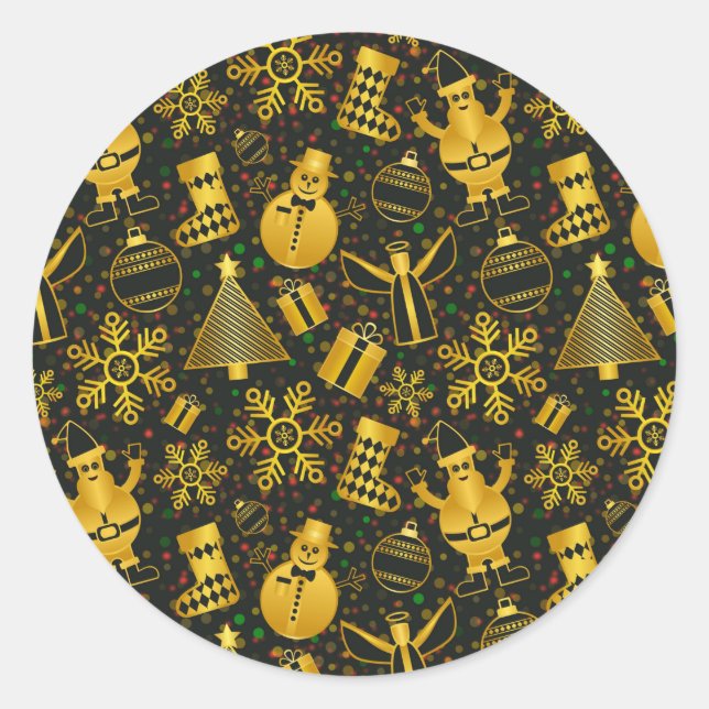 Metallic Christmas Collage Classic Round Sticker (Front)
