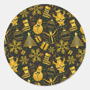 Metallic Christmas Collage Classic Round Sticker